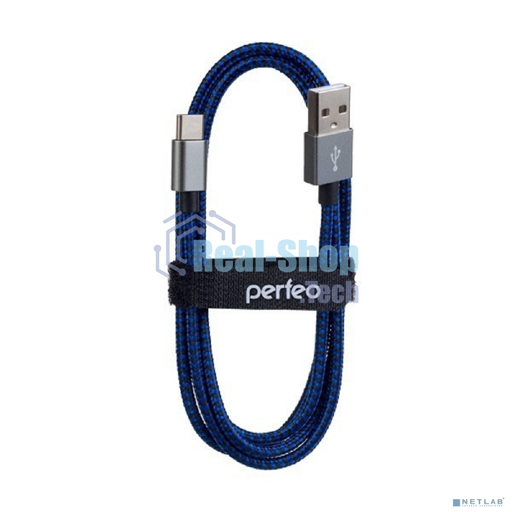 Кабель PERFEO USB2.0 A вилка - USB Type-C вилка, черно-синий, 3 м. (U4904)