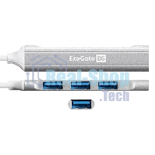 USB-концентратор 4-в-1 ExeGate DUB-3213C (кабель-адаптер USB3.0 Type-C --> 3xUSB2.0, 1xUSB3.0, Plug&Play, серебристый)