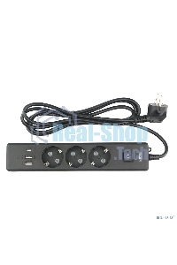 Бытовой удлинитель PowerCube, 3 р с/з вык.,3USB, 3500 Вт, 16А, 1.9 м, 3x1,0 черный PC-6B-2M