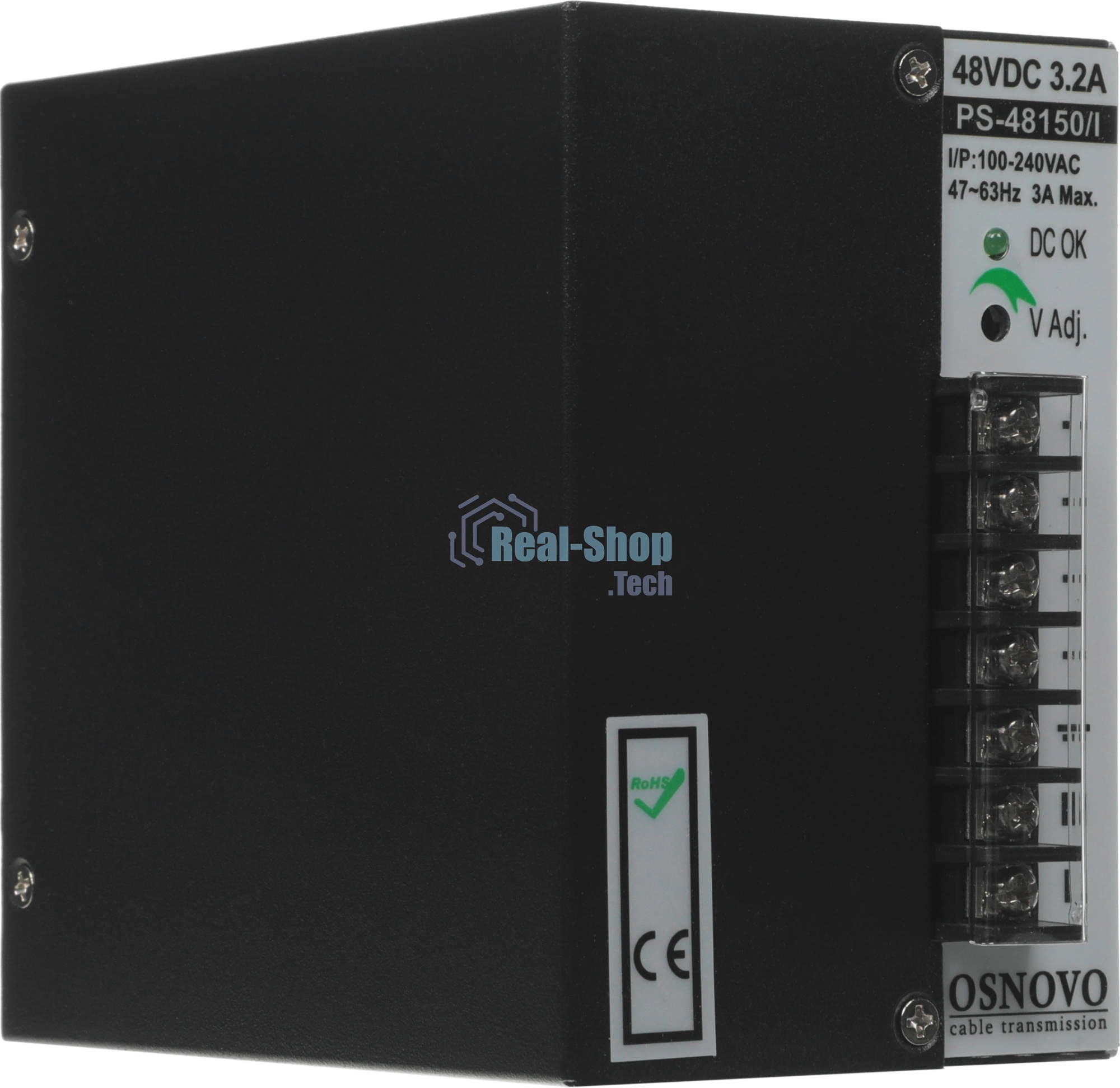 Промышленный блок питания OSNOVO DC48V, 3.2A (150W). Диапазон входных напряжений: AC195-265V