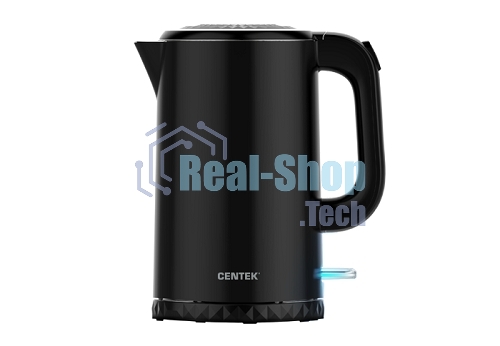 Чайник электрический Centek CT-0020 черный металл 1.7л, 2200W, бесшовная колба, двойные стенки