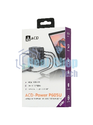 Сетевое зарядное устройство ACD-P605U-V1B 60Вт, 5xUSB 1PD+1QC+3Smart, 3.6~20В/3А RTL
