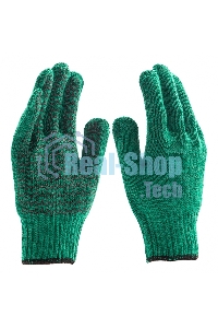 Перчатки трикотажные Сибртех усиленные, гелевое ПВХ-покрытие, 7 класс, зеленые