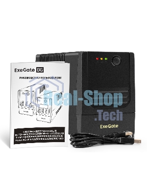 Источник бесперебойного питания ExeGate Power NB-600.LED.AVR.2SH.USB (600VA/360W, LED, AVR, 2*Schuko, USB, батарея 12V 7.2Ah, Black)