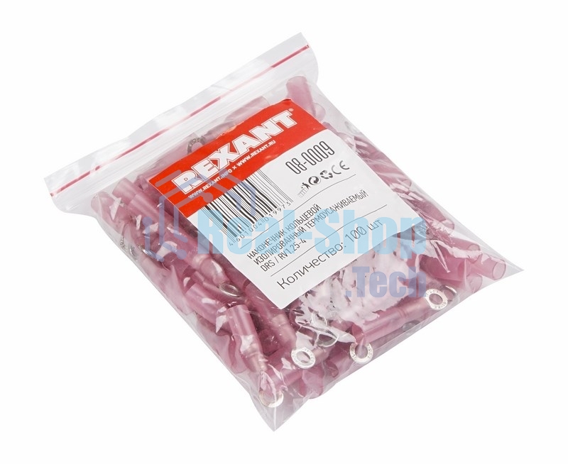 Наконечник кольцевой изолированный термоусаживаемый Rexant ø 4.3 мм 0.5-1.5 мм² (НКи-т 1.5-4/НКи-т1,25-4) красный