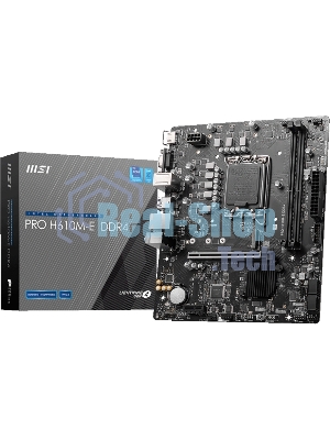 Материнская плата MSI PRO H610M-E DDR4, LGA 1700, Intel H610, 2xDDR4, 4xSATA, 1xM.2, 1xPCIe 4.0 x16, 1xPCIe 4.0 x1, 1xHDMI, 1xVGA, 1xRJ45 1Gb, 2xUSB-A 3.2 Gen 1, 4xUSB-A 2.0, 3x3.5мм, 7.1, mATX