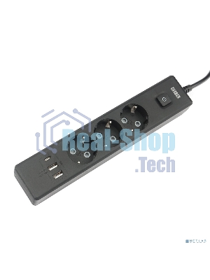 Бытовой удлинитель PowerCube, 3 р с/з вык.,3USB, 3500 Вт, 16А, 1.9 м, 3x1,0 черный PC-6B-2M