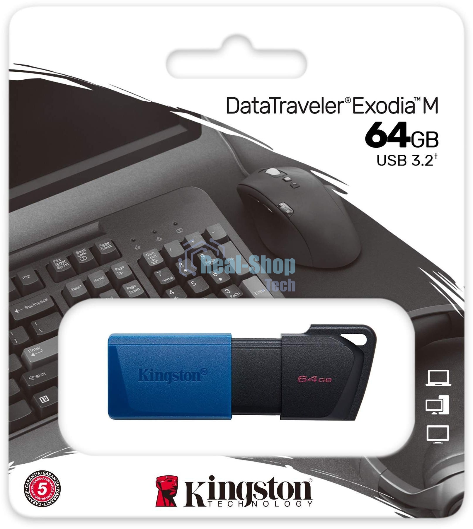 Флешка USB Kingston DataTraveler Exodia M (DTXM/64Gb), 64Gb, USB 3.0, R/W 70/45, черный/синий