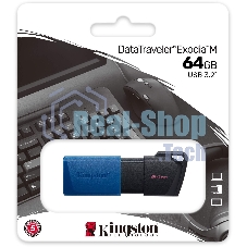 Флешка USB Kingston DataTraveler Exodia M (DTXM/64Gb), 64Gb, USB 3.0, R/W 70/45, черный/синий