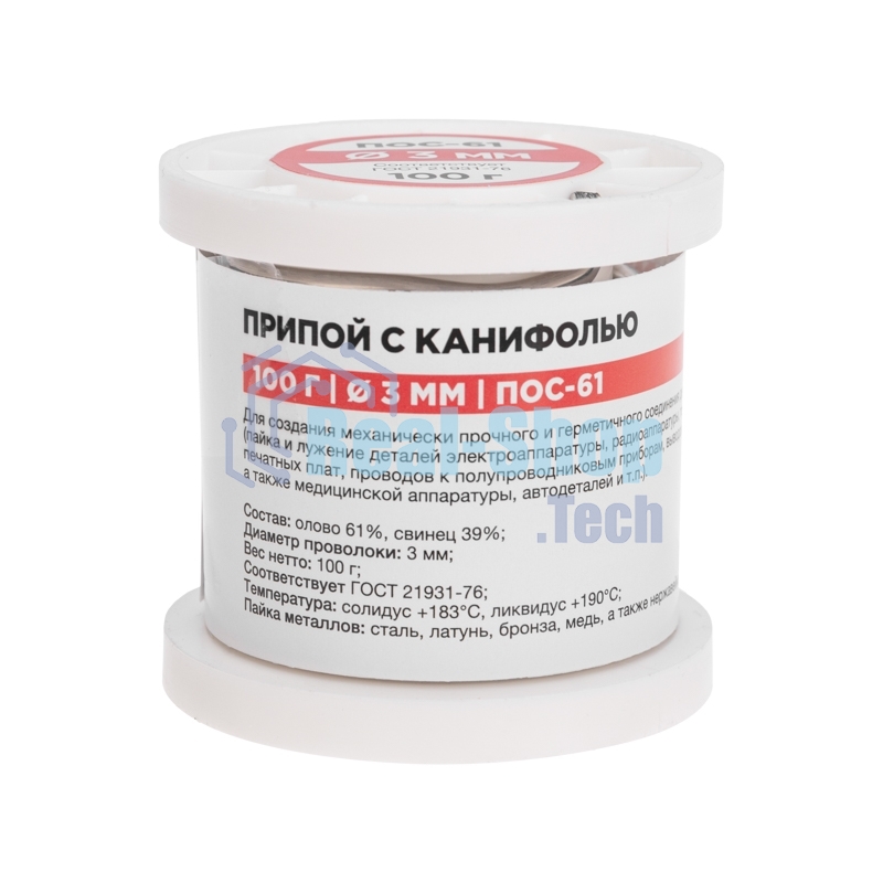 Припой с канифолью Rexant ПОС-61, 100г, Ø3мм, (олово 61%, свинец 39%), катушка