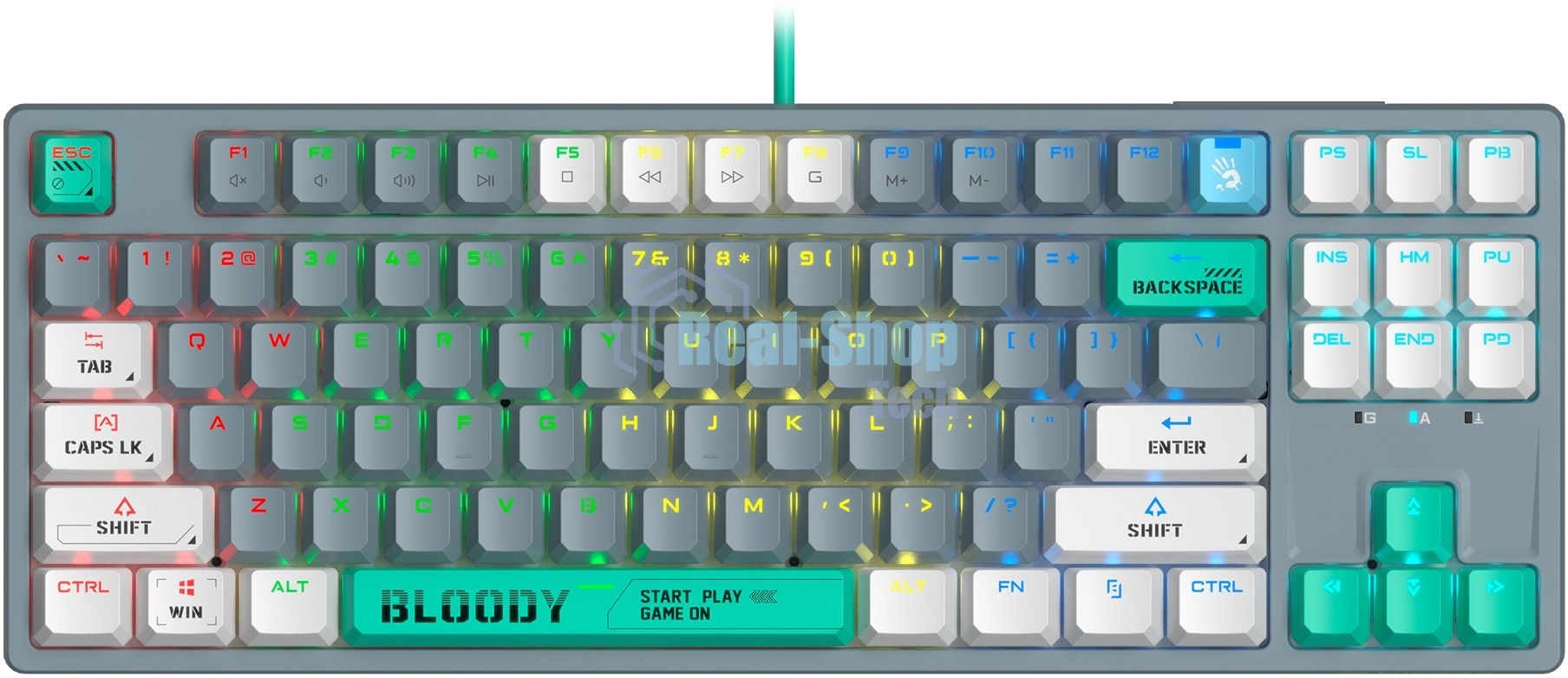 Клавиатура проводная A4Tech Bloody S87 Energy USB серый/зеленый