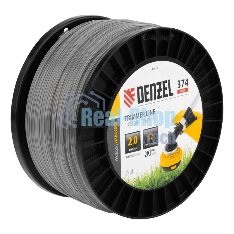 Леска для триммера Denzel двухкомпонентная звезда, 2,0мм х 374м, на DIN катушке EXTRA CORD