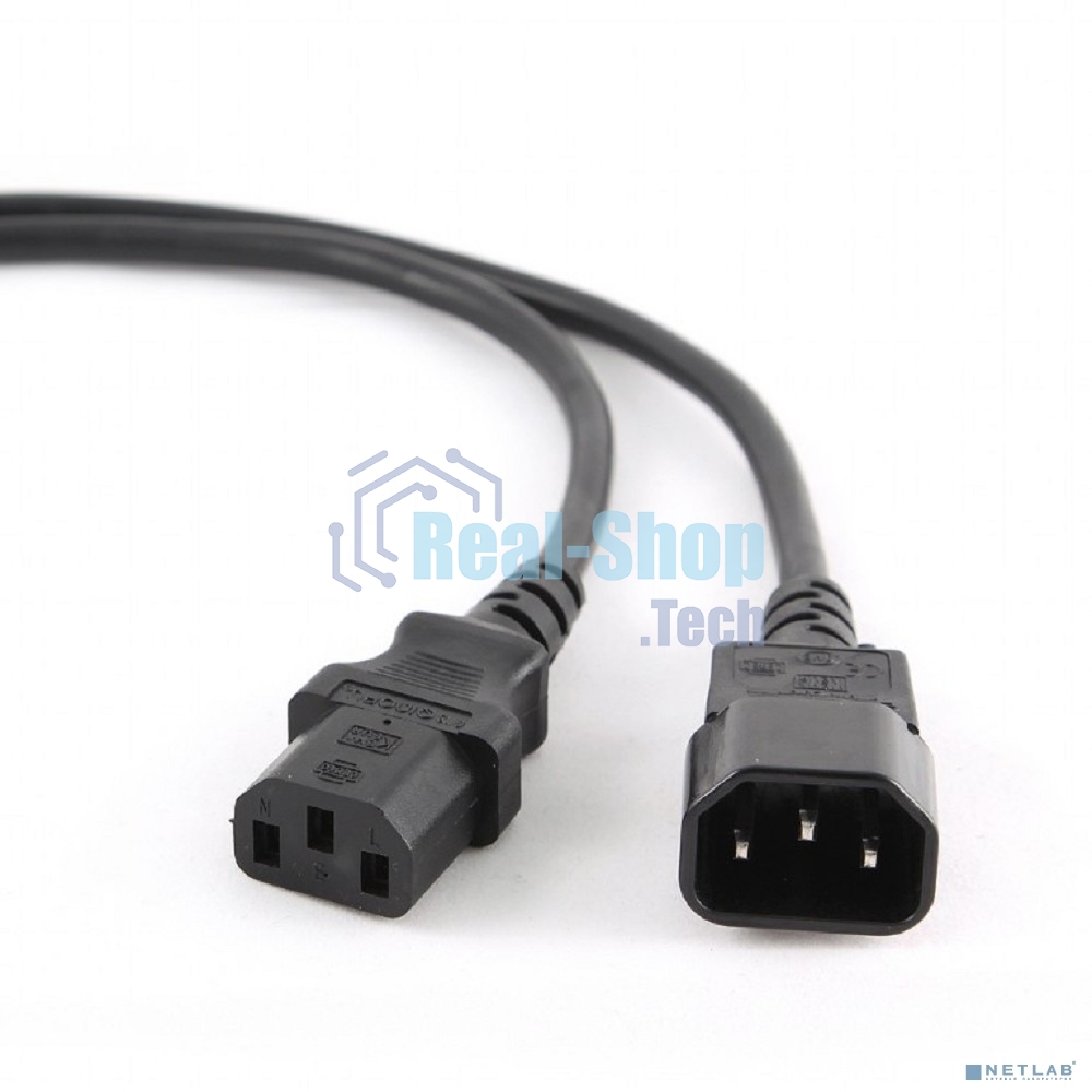 Кабель питания сист.блок-монитор Cablexpert PC-189-VDE-5M, 5м, C13-C14, VDE, 10А, Сечение провода: 0,75 мм2, черный, с заземлением