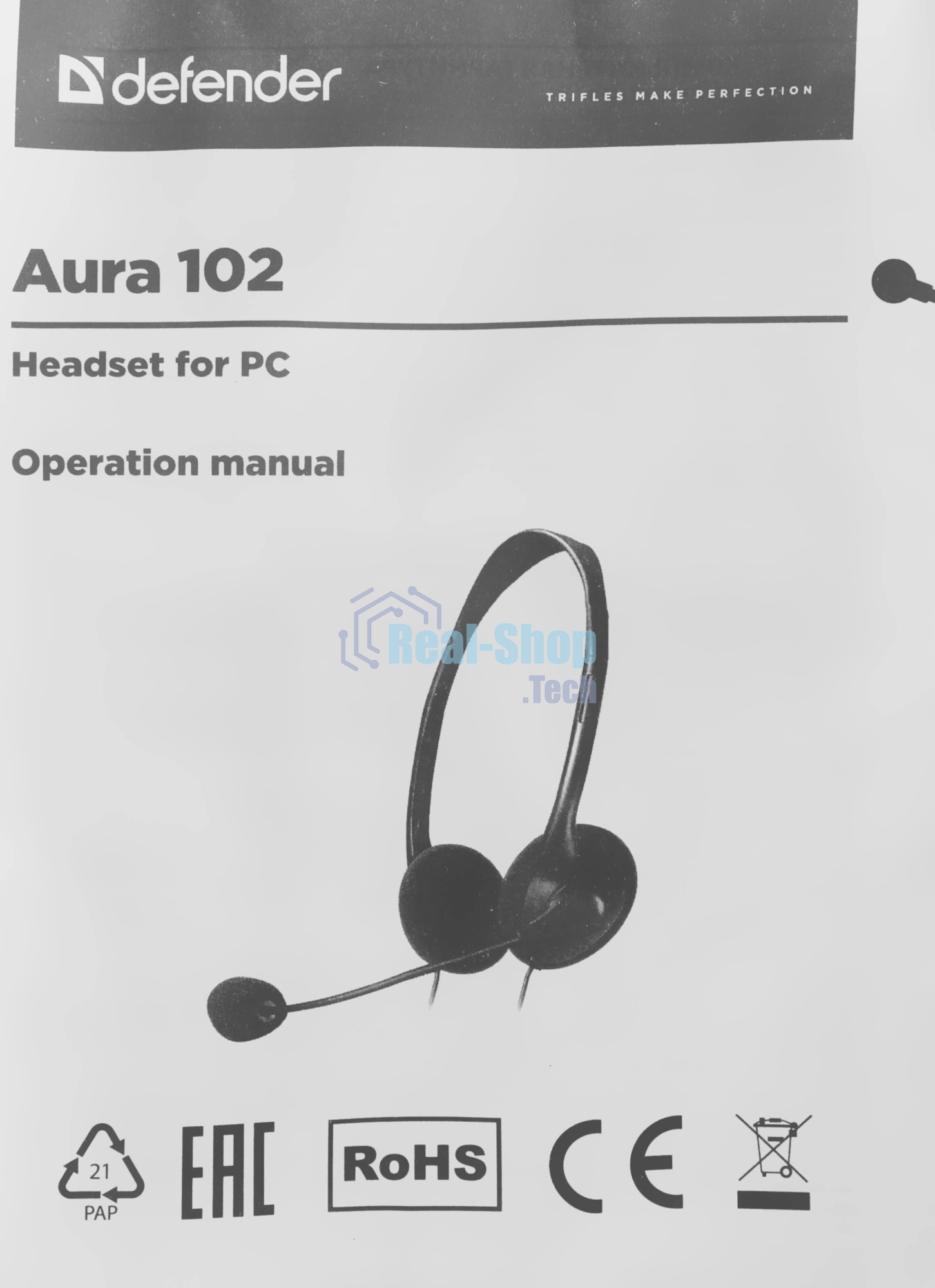 Гарнитура Defender HN-102 чёрный, проводная