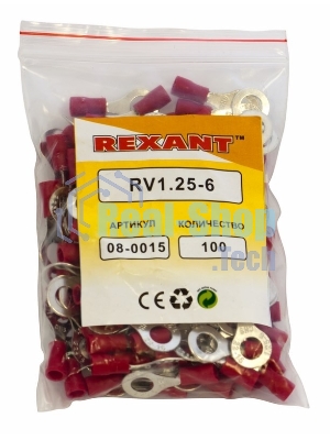 Наконечник кольцевой изолированный Rexant ø 6.5 мм 0.5-1.5 мм² (НКи 1.5-6/НКи 1,25-6) красный