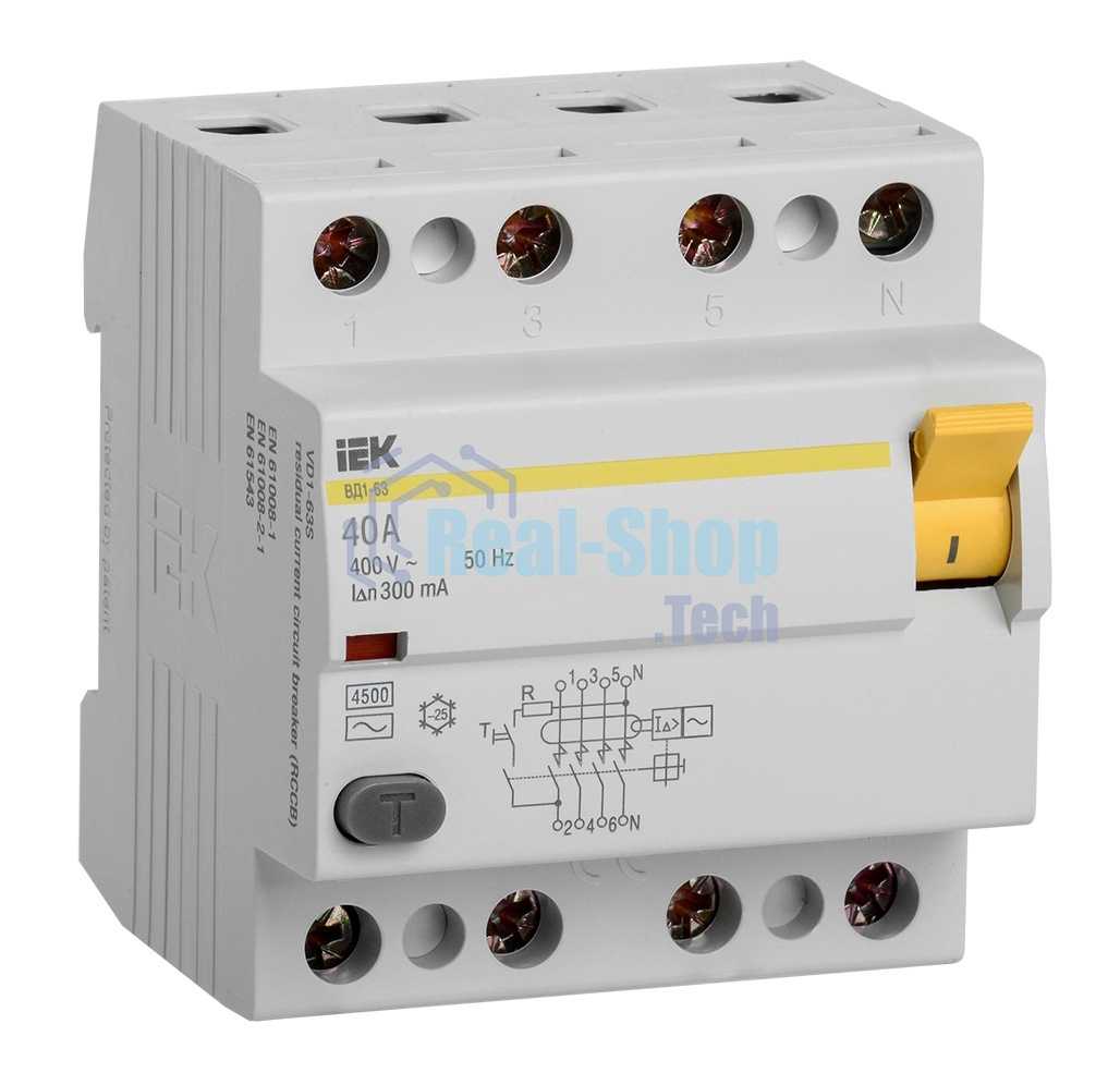 Выключатель дифференциального тока (УЗО) Iek MDV10-4-040-300 УЗО ВД1-63 4Р 40А 300мА ИЭК