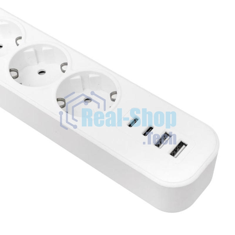 Удлинитель EKF UBA-LUX-515-TC 5х1.5 м IP20 2USB 2.4А+2type-C LUX 1.5 кв.мм