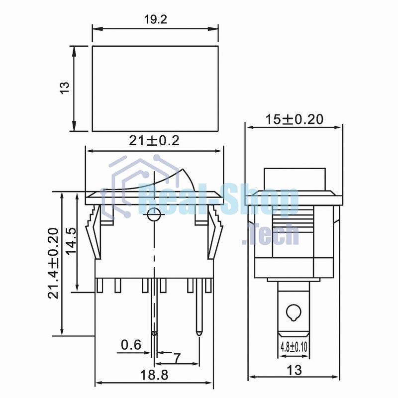 Выключатель клавишный Rexant 250V 6А (2с) ON-OFF черный Mini