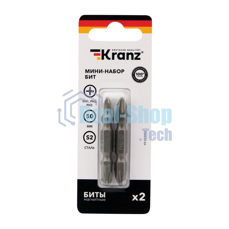 Мини-набор бит Kranz PH2xPH2, PH1xPH3-50 мм (2 шт./уп.)