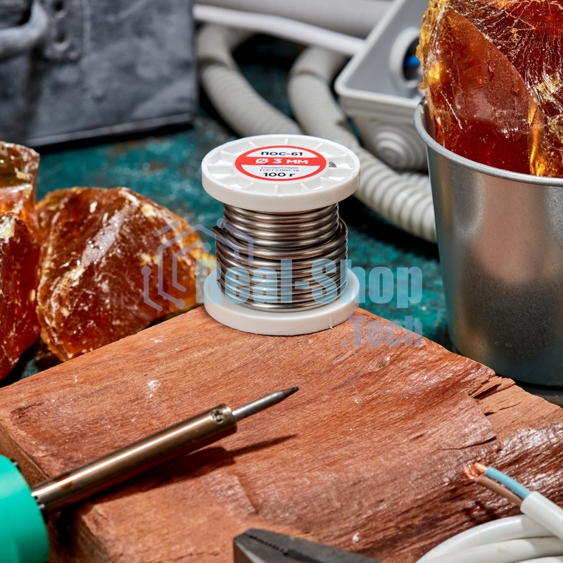 Припой с канифолью Rexant ПОС-61, 100г, Ø3мм, (олово 61%, свинец 39%), катушка