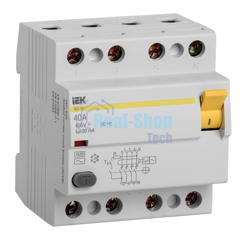Выключатель дифференциального тока (УЗО) 4п 40А 30мА тип AC ВД1-63 ИЭК MDV10-4-040-030