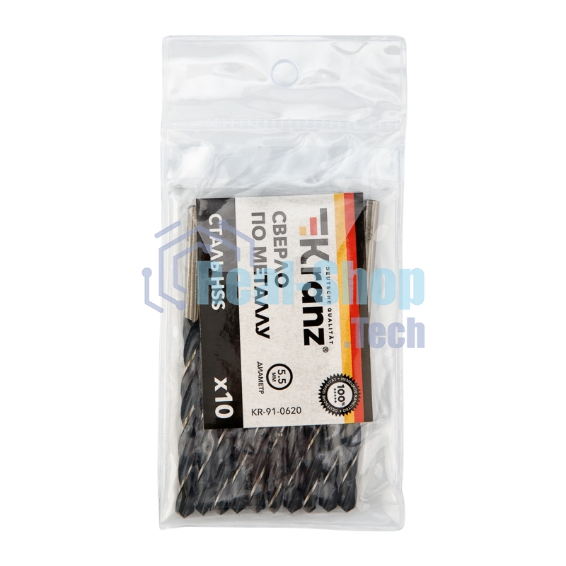 Сверло по металлу Kranz 5,5х93х57 мм HSS (10 шт. в упаковке) DIN 338