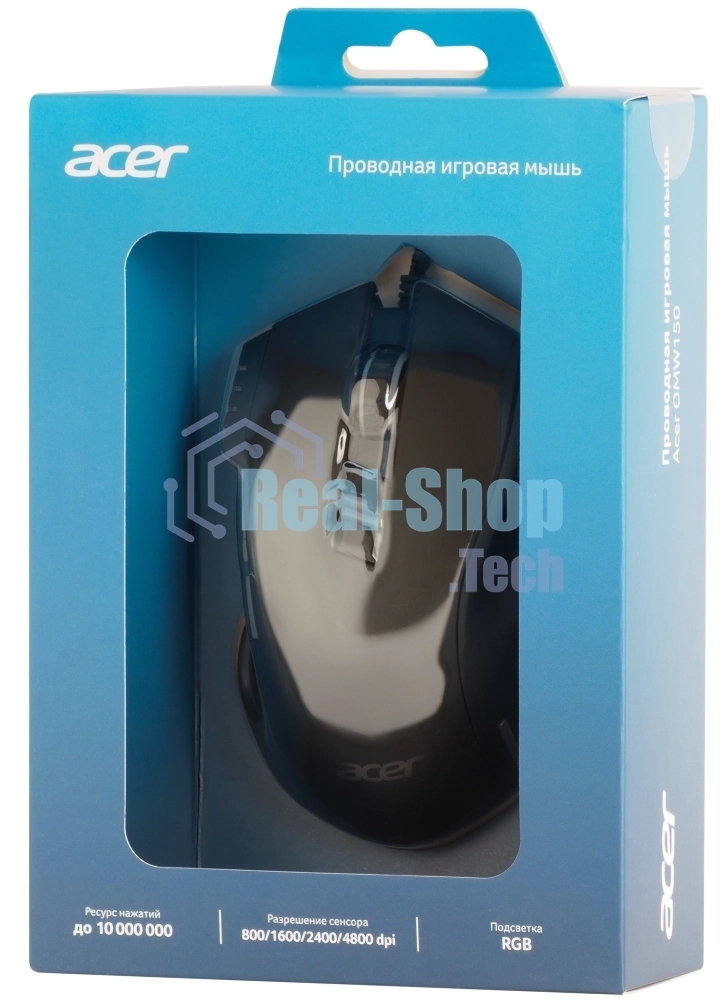 Мышь проводная Acer OMW150 черный, 4800 dpi, USB, кнопки - 8