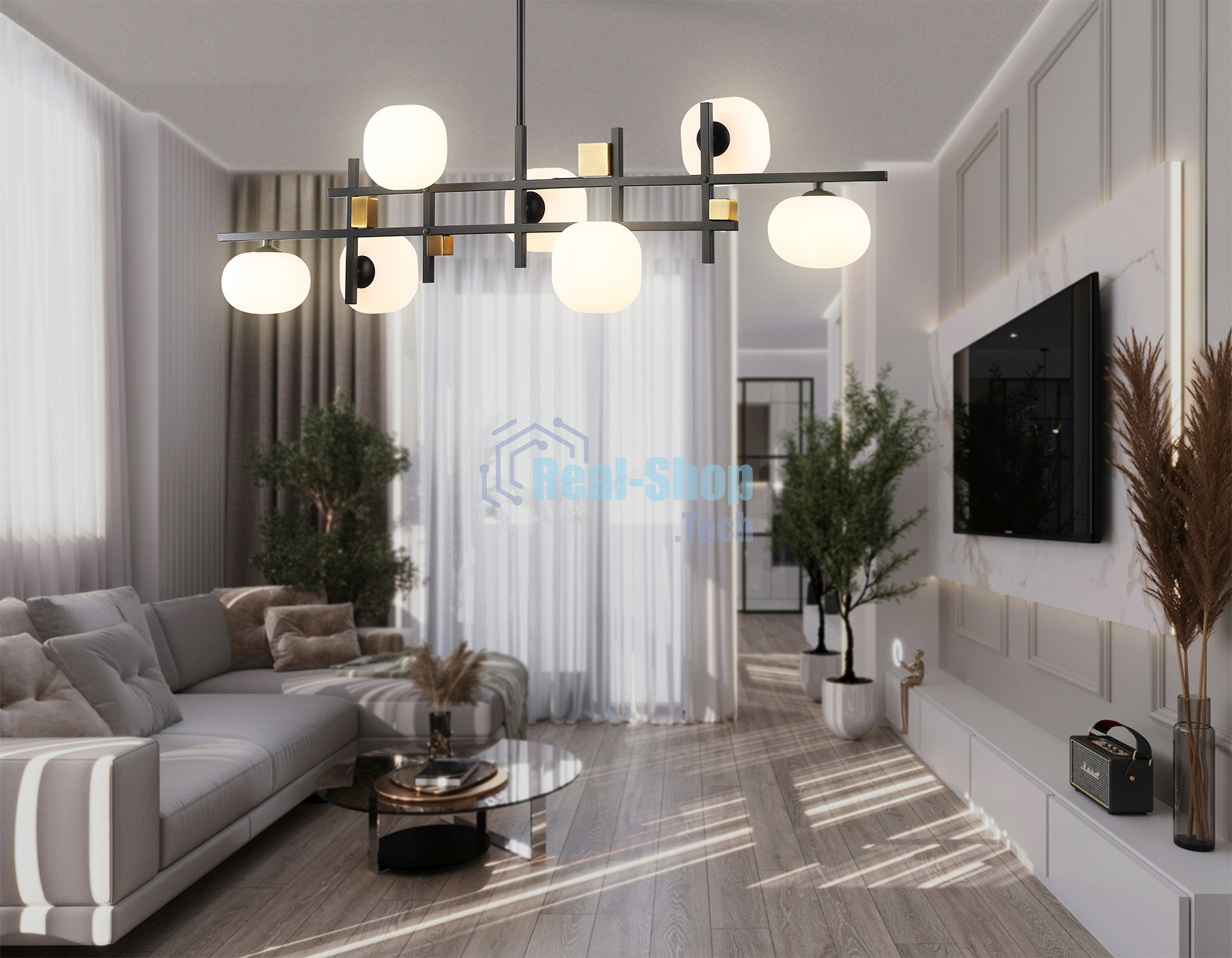 Светильник Ambrella light LH51017/7 BK/BS/FR черный/латунь/белый матовый G9*7 max 28W 1100*240*300