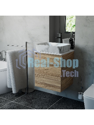 Тумба Bau Dream Blackwood 50 с дверцей, раковина BAU Hotel 51х39, мрамор, смеситель для раковины высокий Hotel Black, черный