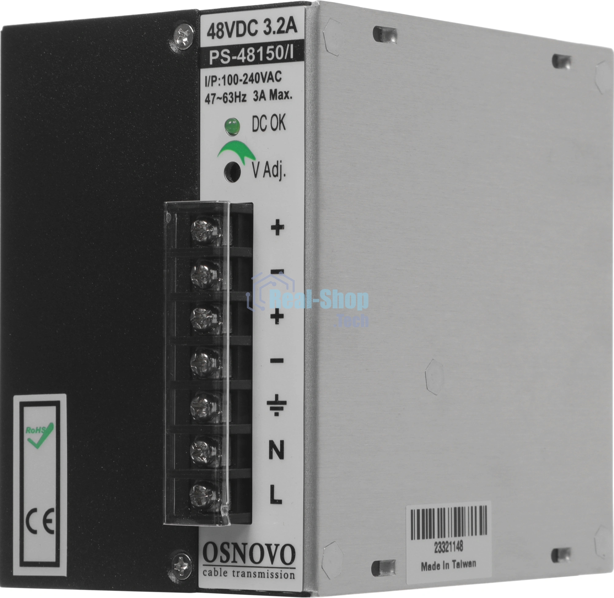 Промышленный блок питания OSNOVO DC48V, 3.2A (150W). Диапазон входных напряжений: AC195-265V