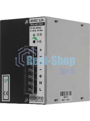 Промышленный блок питания OSNOVO DC48V, 3.2A (150W). Диапазон входных напряжений: AC195-265V