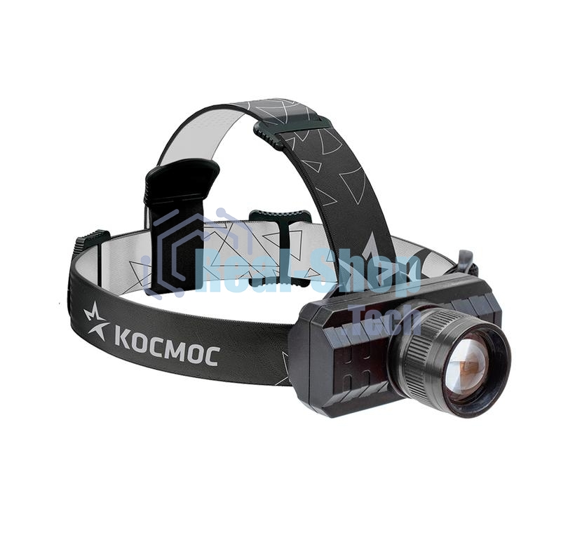 Фонарь налобный Космос с зумом 3Вт ХРЕ литий 1200mAh зарядка micro USB шнур в компл.