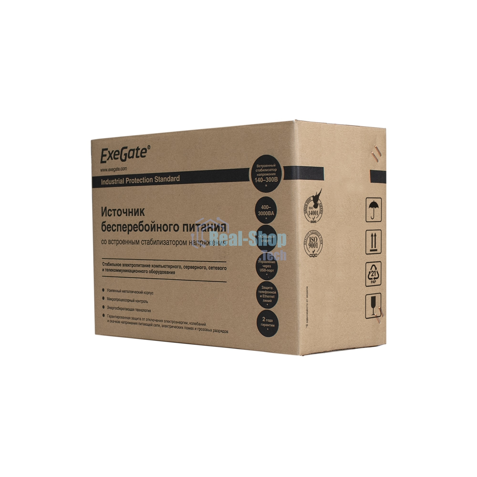 Источник бесперебойного питания ExeGate SpecialPro UNB-2200.LED.AVR.EURO.RJ.USB 2200VA/1300W, LED, AVR, 4 евророзетки, RJ45/11, USB, черный