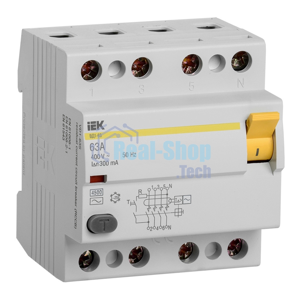 Выключатель дифференциального тока (УЗО) 4п 63А 300мА тип AC ВД1-63 ИЭК MDV10-4-063-300