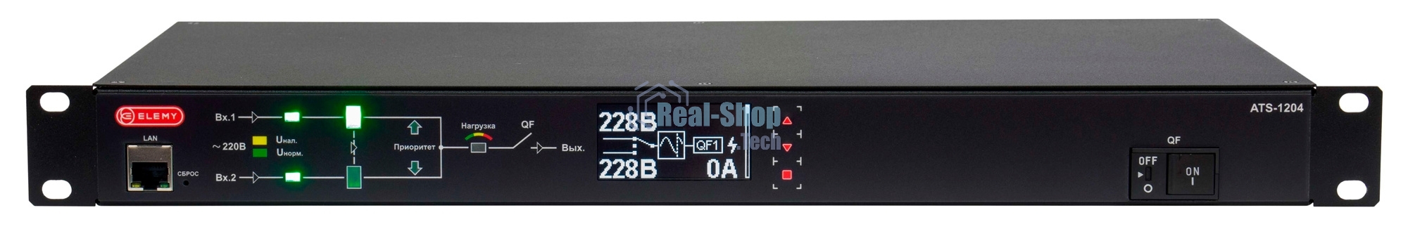 Автоматический ввод резерва ELEMY RACK ATS, 1U, 220В, 16А, OLED, Ethernet, in (2) C20, out (1) C19 (9) C13