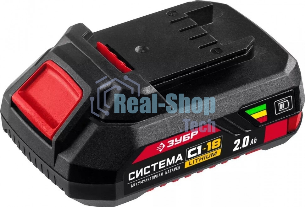 Батарея Зубр 18В, Li-Ion, 2А·ч, тип С1, аккумуляторная. АКБ-С1-18-2