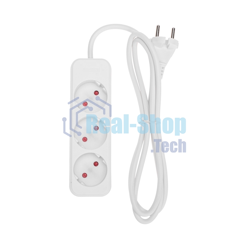 Удлинитель Rexant STANDARD 3 гнезда, 1,5 м, 2х1,0 мм², б/з, белый