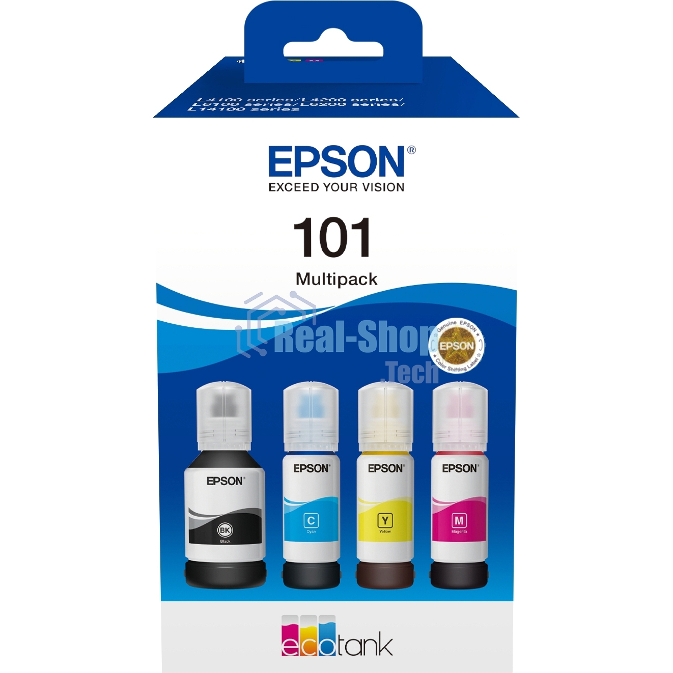 Чернила оригинальные Epson 101 / C13T03V64A мультипак, черный 127 мл., голубой, пурпурный, желтый - 210 мл. для Epson