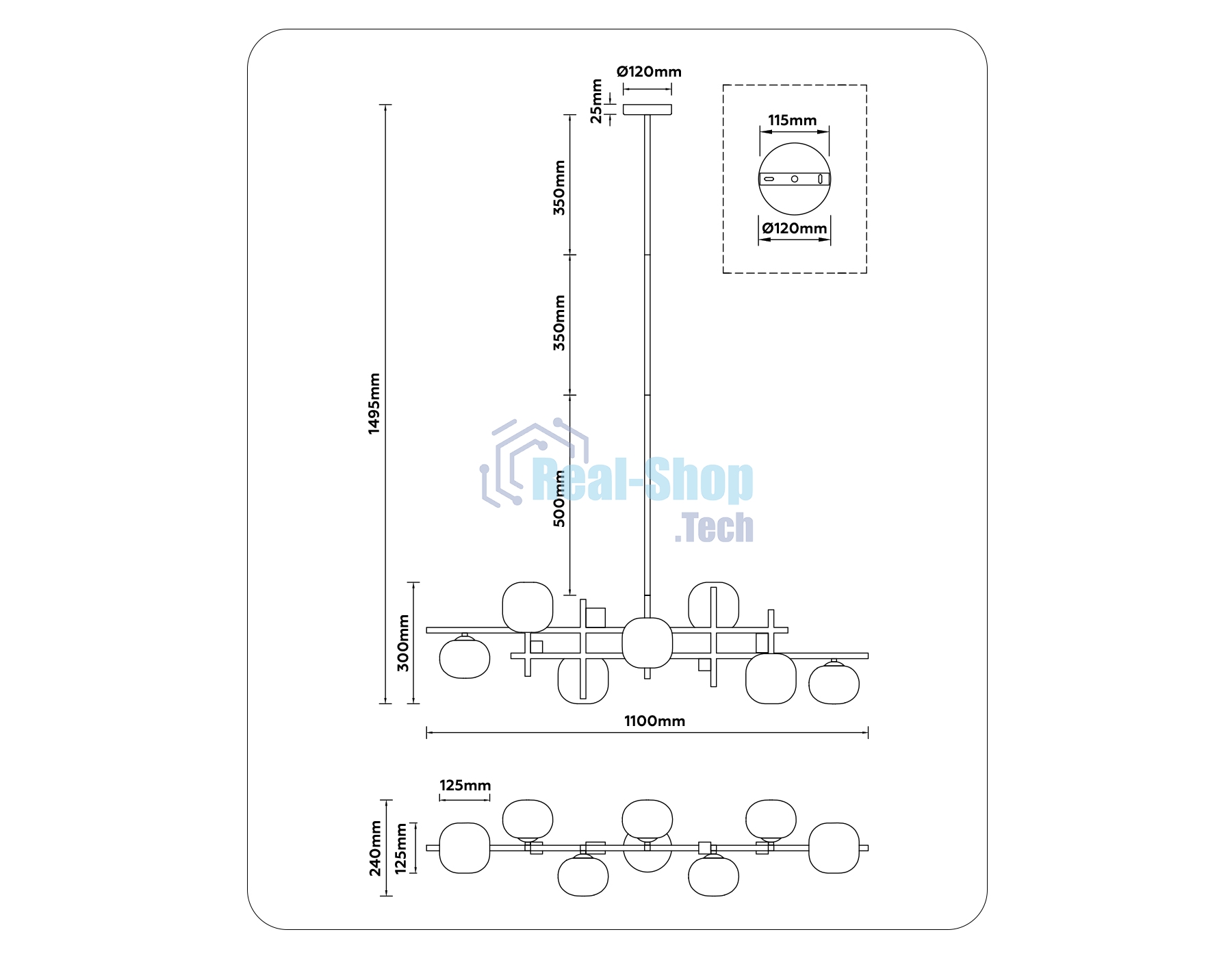 Светильник Ambrella light LH51017/7 BK/BS/FR черный/латунь/белый матовый G9*7 max 28W 1100*240*300