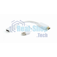 Конвертер HDMI->DisplayPort, Cablexpert DSC-HDMI-DP-W, HD19M+USBxHD20F, белый