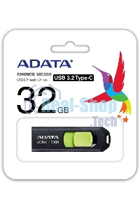 Флешка USB ADATA UC300 (ACHO-UC300-32G-RBK/GN), 32Gb, Type-C USB 3.2, R/W 100/30, черный/зеленый