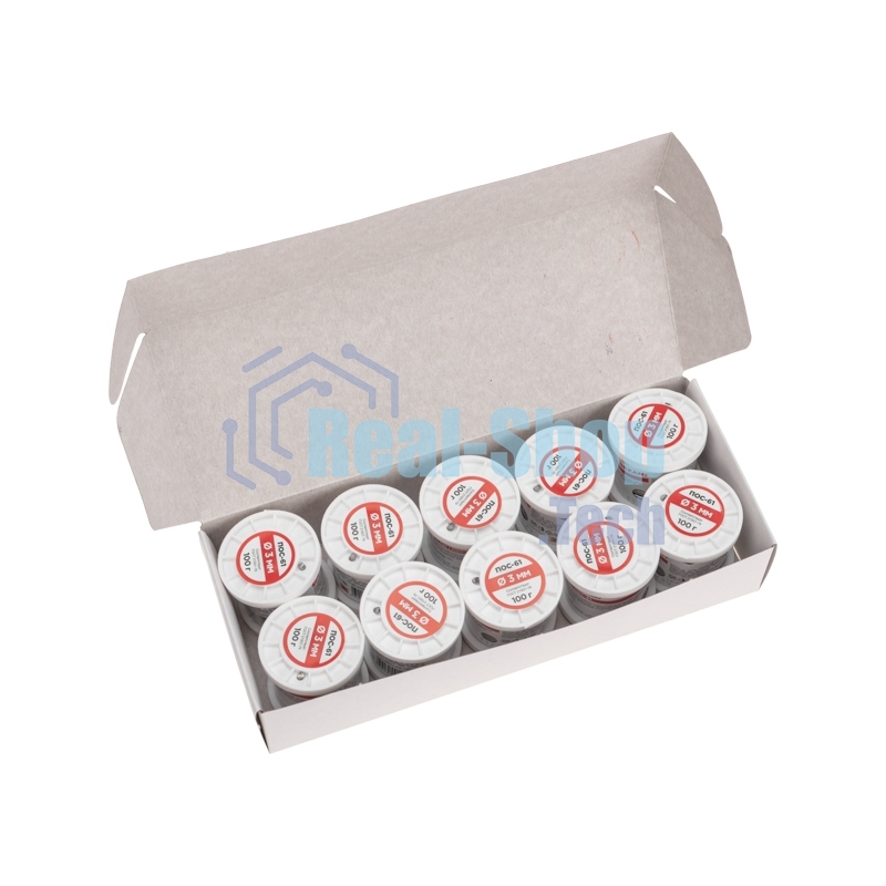 Припой с канифолью Rexant ПОС-61, 100г, Ø3мм, (олово 61%, свинец 39%), катушка