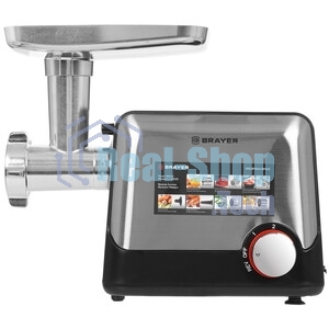 Мясорубка электрическая BRAYER BR1613 черный, 1800 Вт, 2.0 кг/мин, реверс, защита от перегрузки, насадки - 8