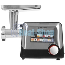Мясорубка электрическая BRAYER BR1613 черный, 1800 Вт, 2.0 кг/мин, реверс, защита от перегрузки, насадки - 8