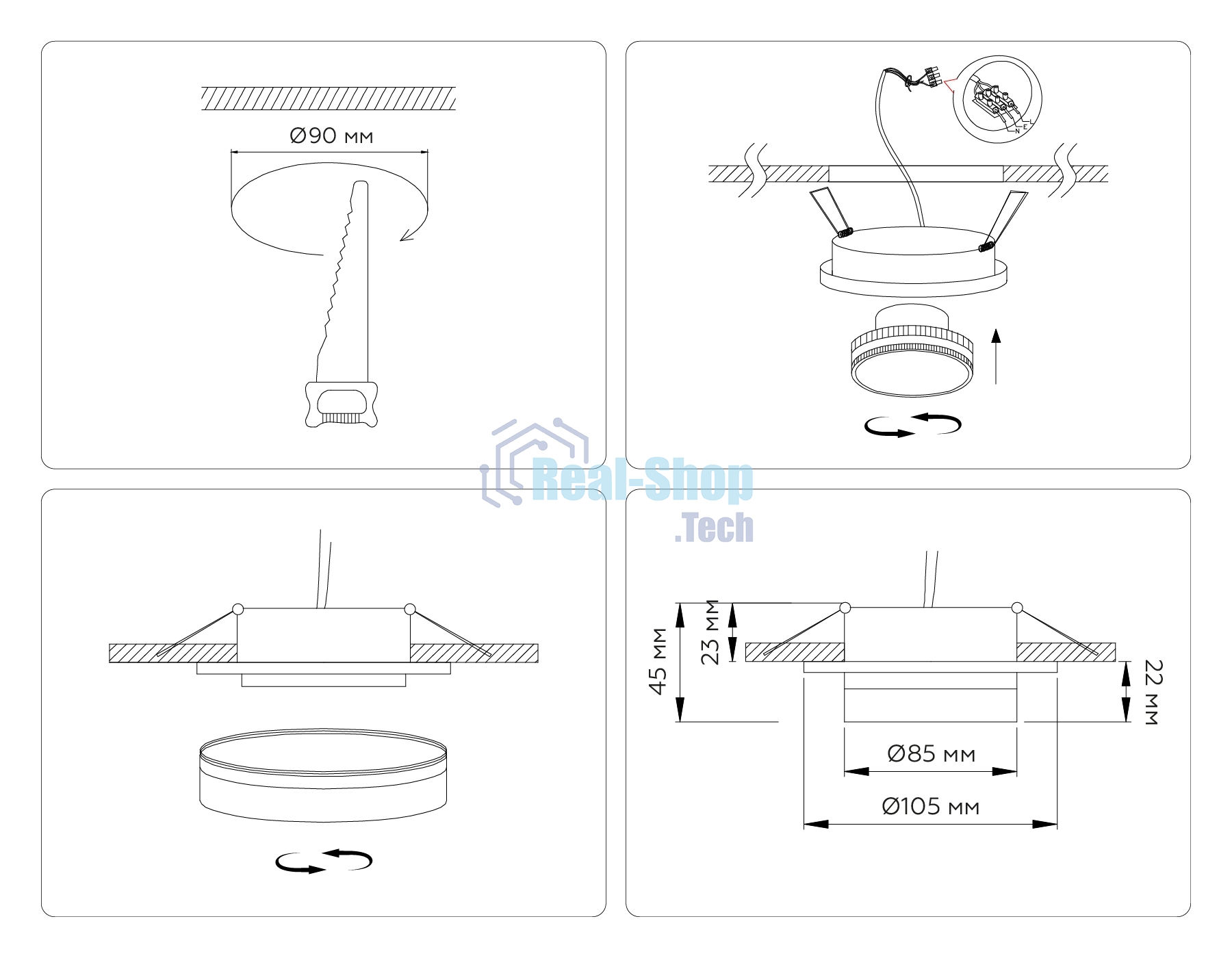 Светильник Ambrella light TN6708 BK черный IP44 GX53 max 15W D105*45