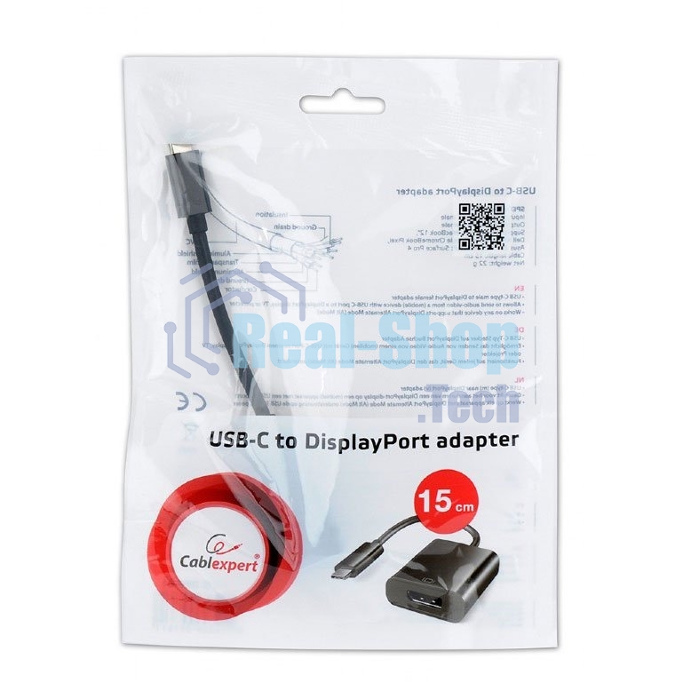 Переходник Cablexpert USB Type-C/DisplayPort, 15 см, пакет (A-CM-DPF-01)