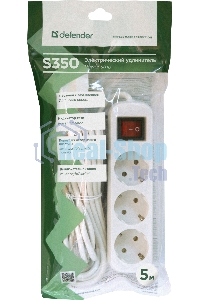 Удлинитель Defender S350 белый 5.0 м, 3 розетки 