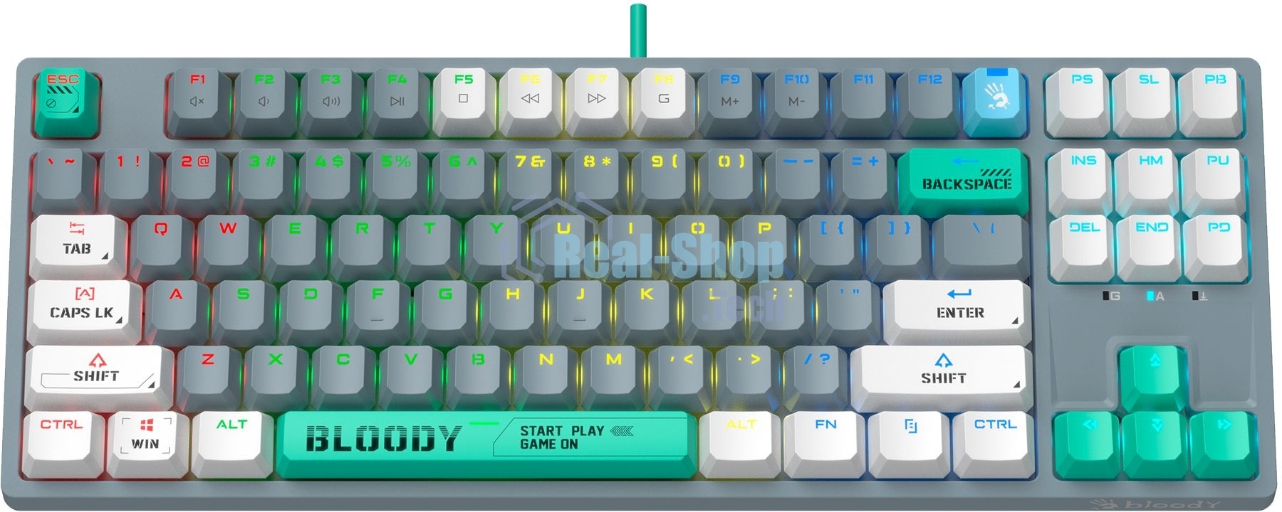 Клавиатура проводная A4Tech Bloody S87 Energy USB серый/зеленый