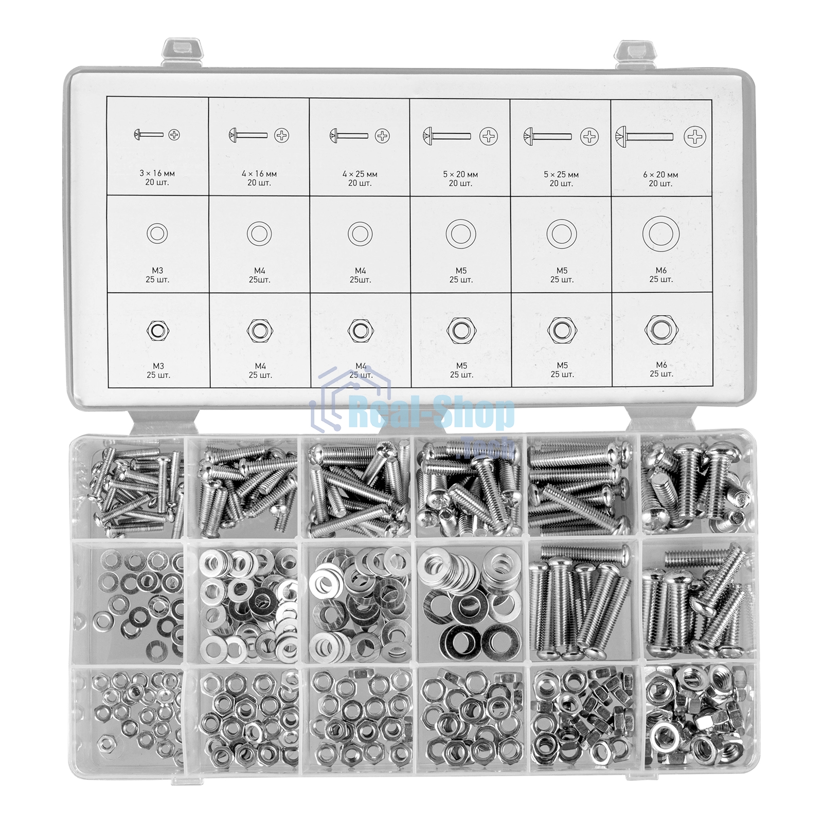 Набор винтов Сибртех, гаек, шайб, 420 предметов
