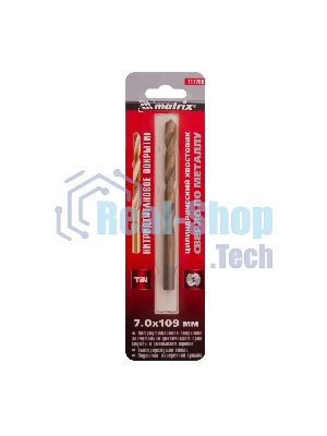 Сверло по металлу Matrix, 7 мм, HSS, нитридтитановое покрытие, цилиндрический хвостовик